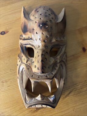 Hand-Carved Wooden Demon Mask